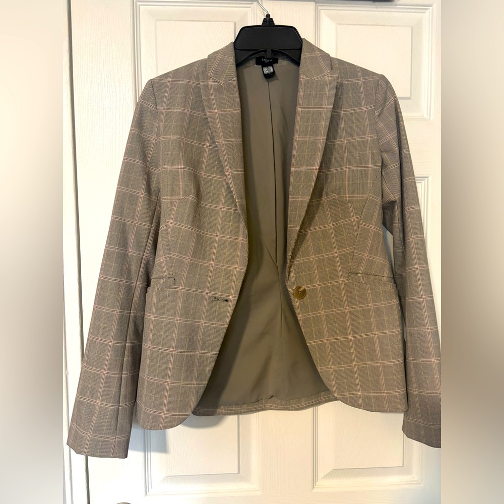 Plaid grey Blazer Editor Jacket Express size S